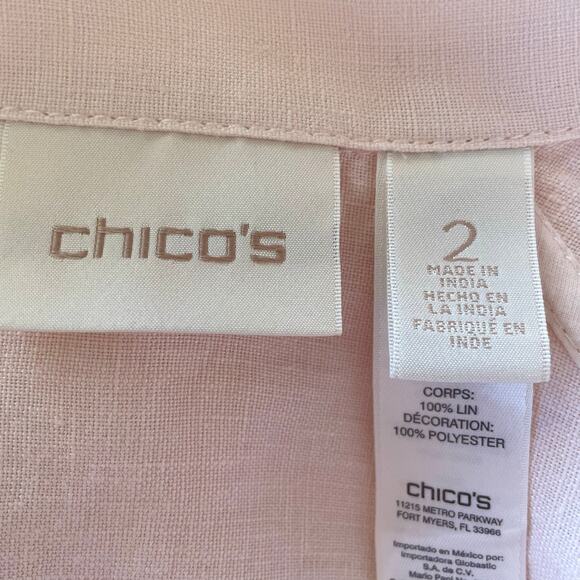 Chico's Pale Peach Linen Duster Jacket Eyelet Detail Sz 12 / LARGE Spring Summer - Picture 8 of 10